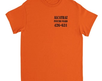 Alcatraz Psycho Ward Mental Prison Inmate Novelty Funny Orange  Heavyweight Unisex Crewneck T-shirt