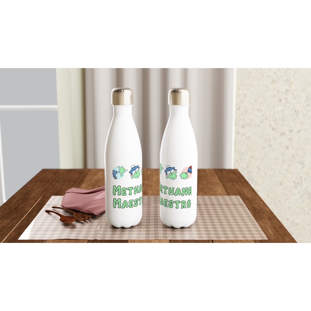 Methane Maestro Fart King Father's Day Mother's Day Christmas Birthday Present Gift White 17oz Stainless Steel Water Bottle