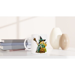 Happy Halloween Beautiful Witches Cartoon Magic White 11oz Ceramic Mug Cup