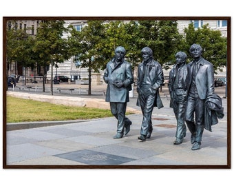 The Beatles Statue. Liverpool Pier Head.Premium Matte Paper Wooden Framed Poster