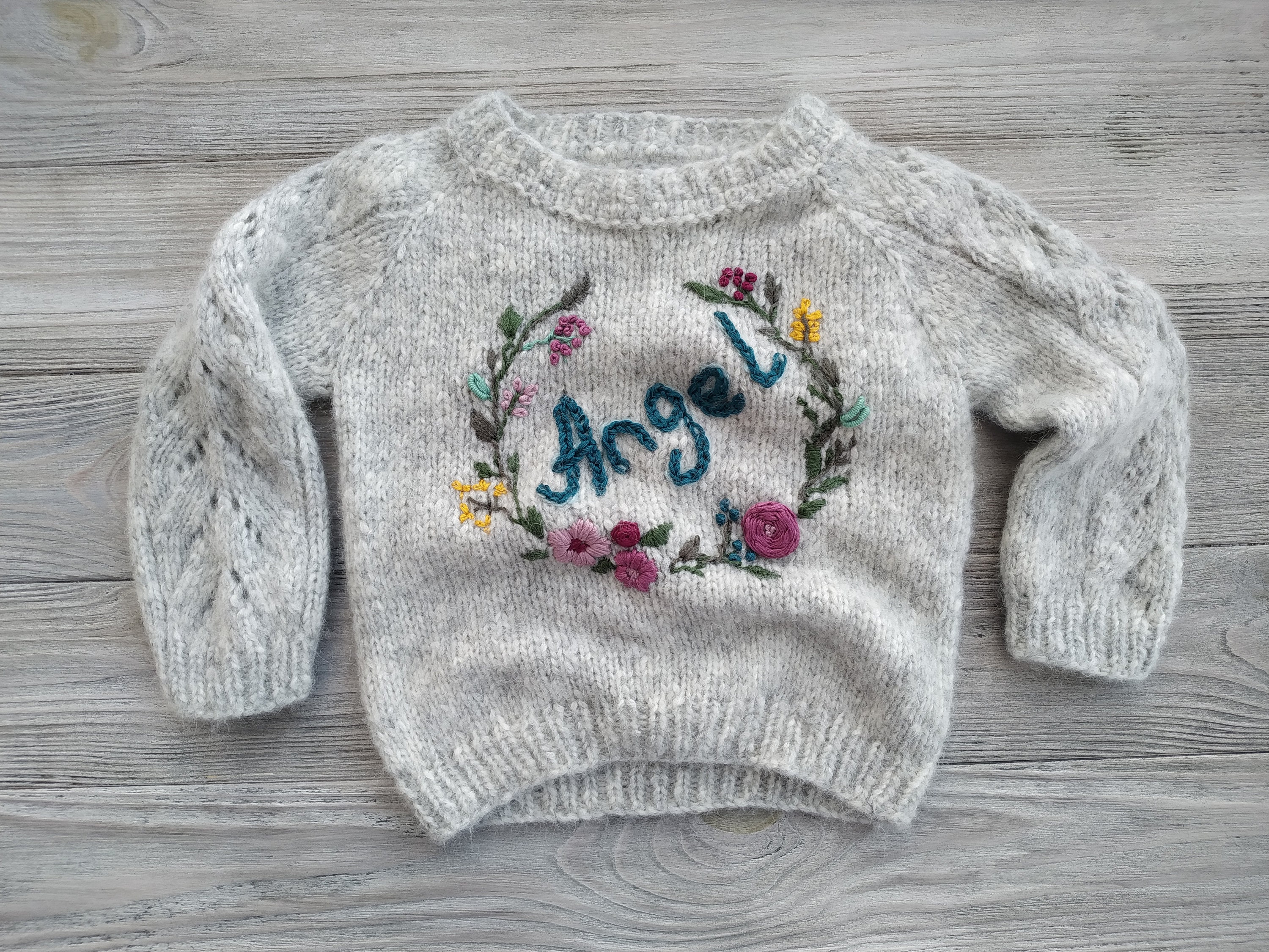 Custom hand made knitted sweater with name embroidery for Etsy