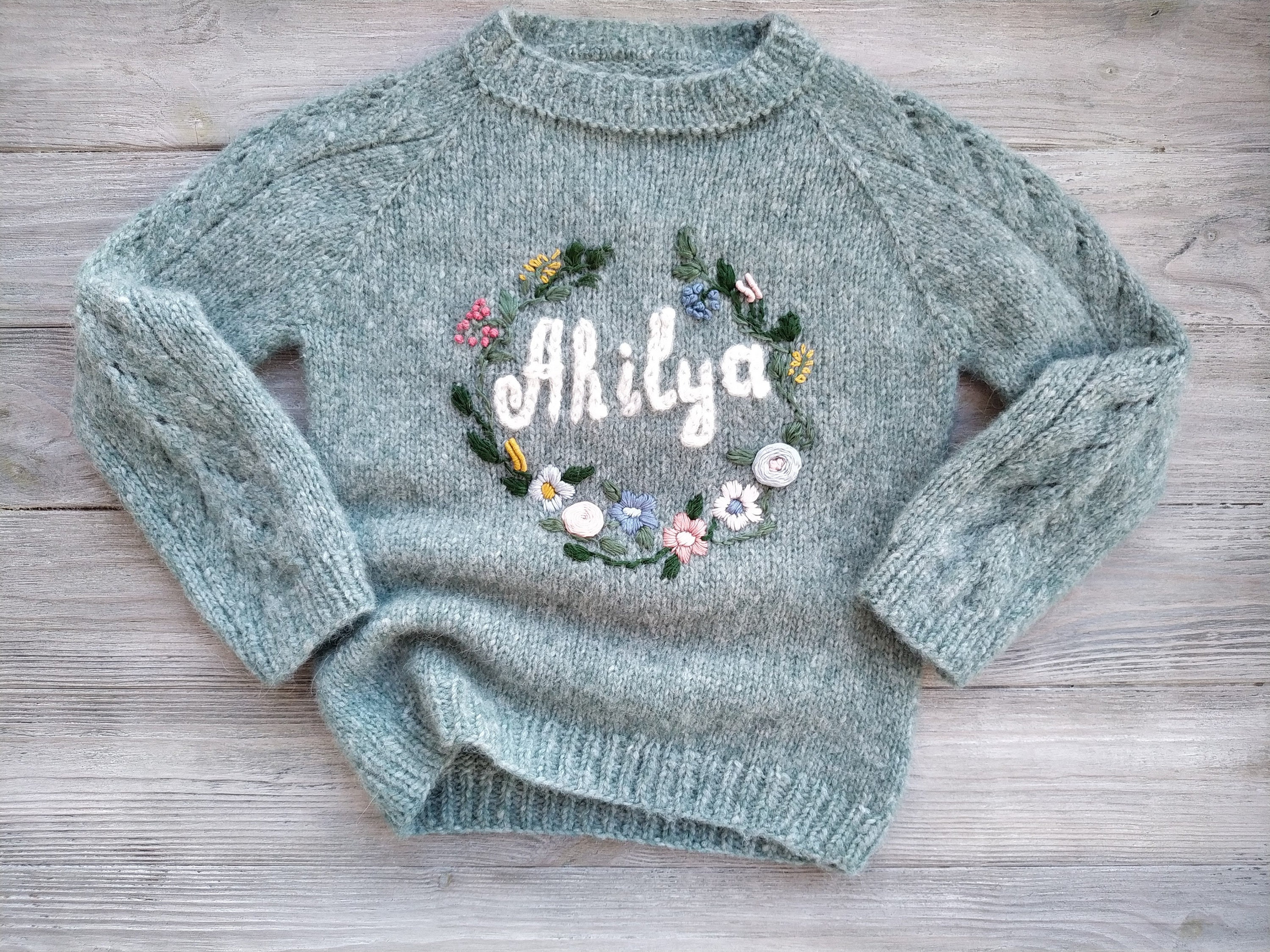 Custom hand made knitted sweater with name embroidery for Etsy