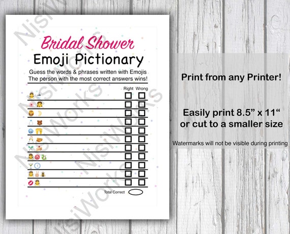 Bridal Shower Emoji Game Emoji Pictionary Printable Games | Etsy
