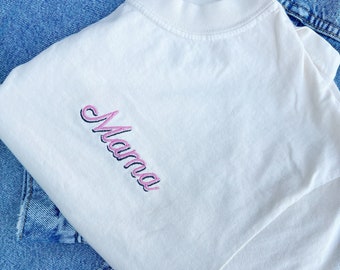 Embroidered ,MAMA T-SHIRT | Mother&#39;s Day Gift| cool moms club | custom embroidery | comfort color t shirt | garment dyed t shirt | preppy
