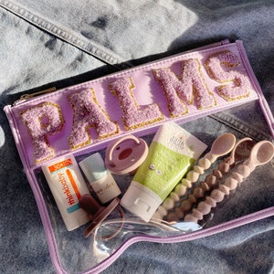 Custom Clear Nylon Travel Pouch with Patches | Personalized Pouch | Custom Nylon Bag | Chenille Patch Bag | Bridesmaid Gift | Mother&#39;s Day