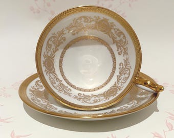 Filiżanka i spodek AYNSLEY | Wzór nr 194 | Imperial Gold | Złoty filigran, zabytkowa angielska porcelana kostna