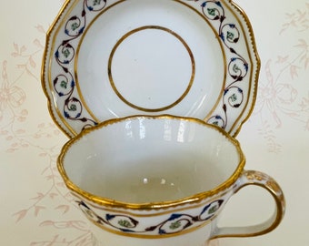 DERBY - ENGLISH ANTIQUE Teacup and Saucer - Circa 1782