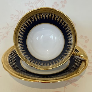 AYNSLEY HERTFORD Cobalt Blue and Gold Teacup and Saucer - Stunning #7801