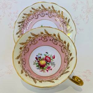 E.B. FOLEY Beautiful TEACUP/SAUCER  Pattern 4123 - Pink and Cream with Gold Scrolling and Flower Centre
