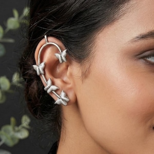 Butterfly Ear Cuff Silver, Wrap Around Earring No Piercing, Statement Cartilage Crawler, Aesthetic Fairycore Jewelry, Nature Inspired Gift