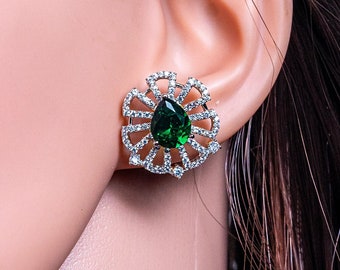 American diamond stud earrings cubic zirconia Emerald green crystal earrings wedding bridesmaid earrings gifts for her cz earrings celebrity