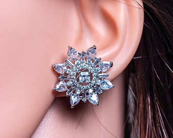 CZ Diamond Studs White Gold Statement Jewelry Earrings American Diamond Earrings Indian Jewelry Cubic Zirconia Studs dailywear partywear