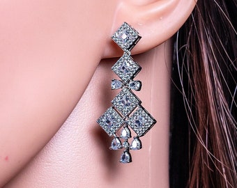 CZ crystal Diamond Earrings Indian Earrings Indian Jewelry American Diamond Earrings  Bollywood Jewelry wedding gifts for her