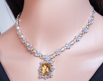 Queen Inspired Canary Yellow Diamond  pendant Jewelry Set, Royal Diamond Jewelry Set, Diamond Necklace, Diamond Earrings, Boho, Dainty