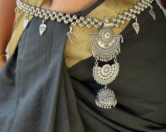 Oxidized Silver Kamarpatta: Indian Belly Chain Waistbelt