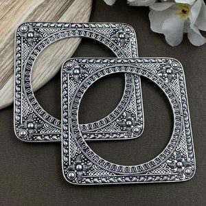 Kolhapuri Indian Handmade Bangles, Silver oxidised Bangle set of 2 pc, Tribal Temple Boho Bangles stack, Ethnic Square bangles set 2.6 size