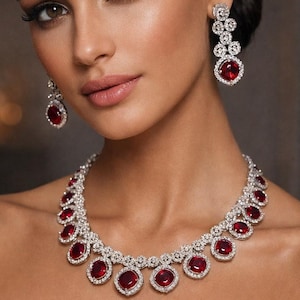 Robijnrode kristallen chokerset: Indiase bruidssieraden