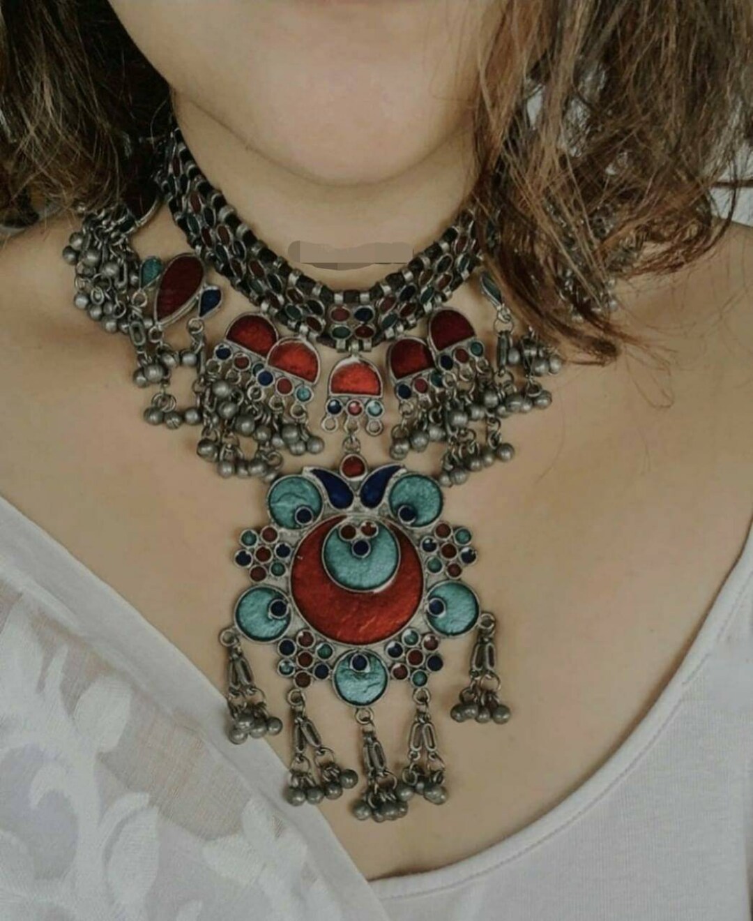 Choker Necklace Afghani Glass Work and Thread Work Statement