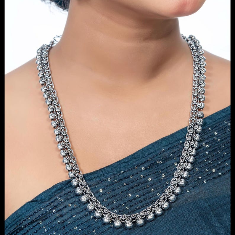Oxidized Long Haram Choker Set, Indian Oxidised Jewellery Set, German Silver Traditional Jewelry, Indian Oxidised Necklace, Wedding Jewlery
