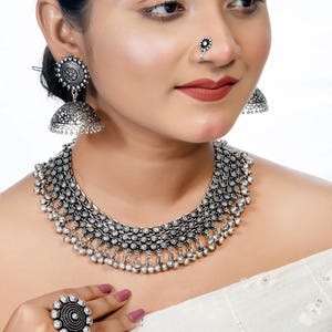 Navratri Garba Dance Choker Jewellery set | Vintage Silver ghungroo choker combo set of 4 | Indian Ethnic Traditional oxidised necklace set