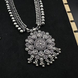 Silver Choker Necklace oxidised Jewelry Set of 7 Long Necklace Set with jhumka ring peacock necklace Ethnic Jewelry, Temple Jewelry,
