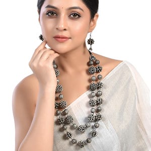 Beautiful Hand Crafted Silver Oxidized Long Multilayer Statement Necklace Traditional Afghani Boho Style Indian Ethnic Wedding Jewellery