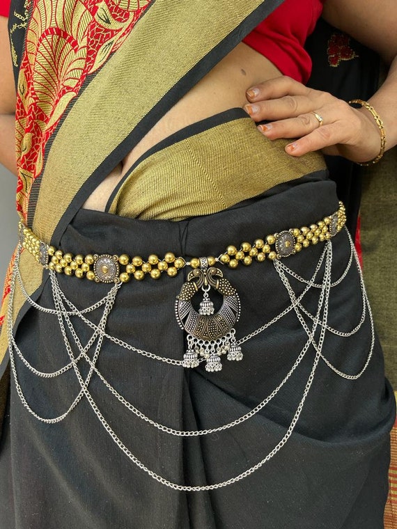 Boho Dual Tone Waist Chain | Layered Silver Belly Chain  display picture 2