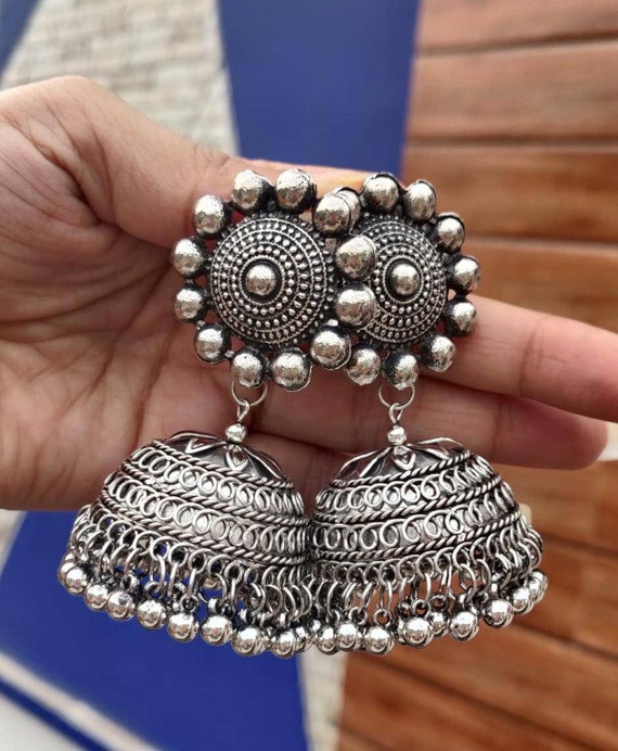 Oxidized Jhumka Bell Dangle Hoop Earrings Indian