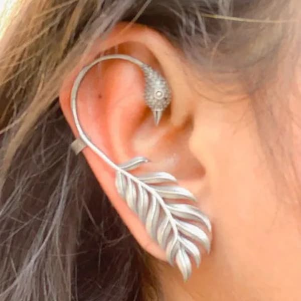 Trendy Earcuff Silver Plated brass morpankh Handmade Designed Pin Bugadi Indian German Silver Antique Beautiful Boho Style