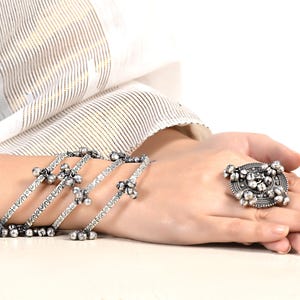 4pc bangles and ring ghungroo jewelry combo set, Antique Indian Jewelry Set Bracelet Set German Silver oxidized Tribal Jewelry Gifts for Her