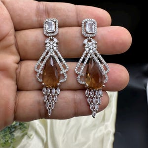 Cubic Zirconia CZ long leaves Drop, Dangle Crystal, Diamond Earring, Long Bridal Jewelry, Crystal Bridal Earrings, Statement Earrings Cz