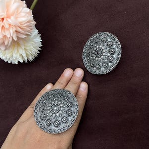Oxidized Big cocktail Ring Indian beautiful Unique Design Finger Ring 3 finger Silver Plated Statement Ring German Silver Rings for women