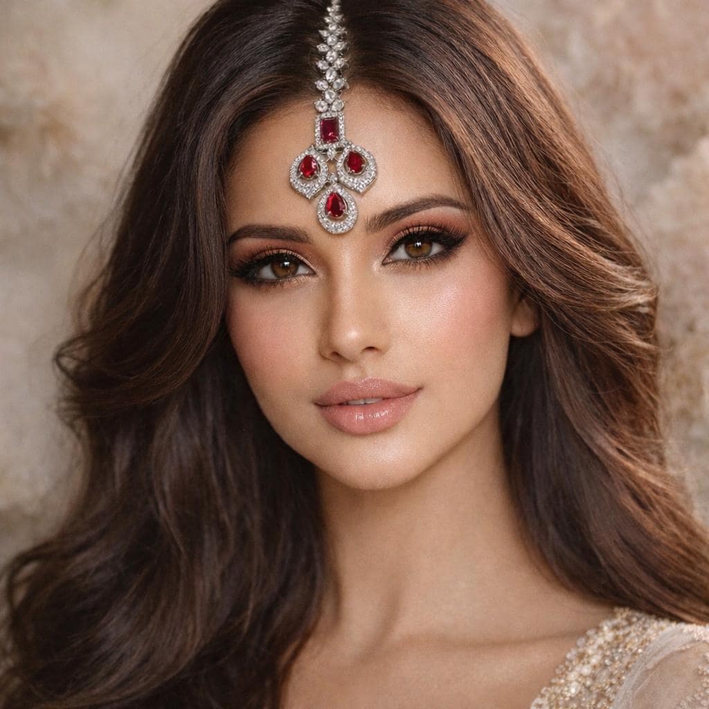 Silver Tone Maang Tikka Headpiece Cubic Zirconia Red Stone Indian Bridal Jewelry Silver Maang Tikka for Bride, Ruby Red CZ Headpiece, Indian  main image 3
