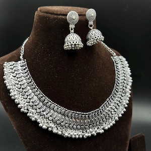 Oxidized Ghungroo Choker Set, Indian German Silver Jewellery, Oxidised Indian Ethnic Handmade Jewellery, Wedding Bridal Navratri Jewelry