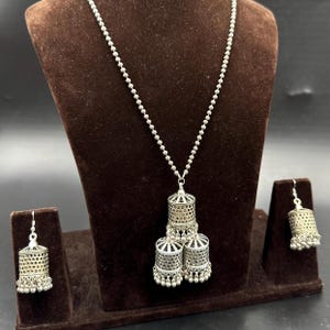 Silver Plated Ghungroo Chain Necklace Set Oxidized Jewelry Set German Silver Indian Necklace Set for Women Handmade Traditional Jewelry set