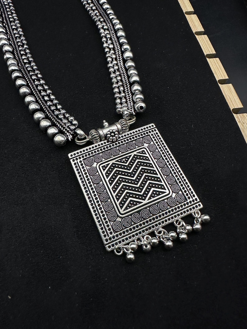 Silver Choker Necklace oxidised Jewelry Set of 7 Long Necklace Set with jhumka ring peacock necklace Ethnic Jewelry, Temple Jewelry,