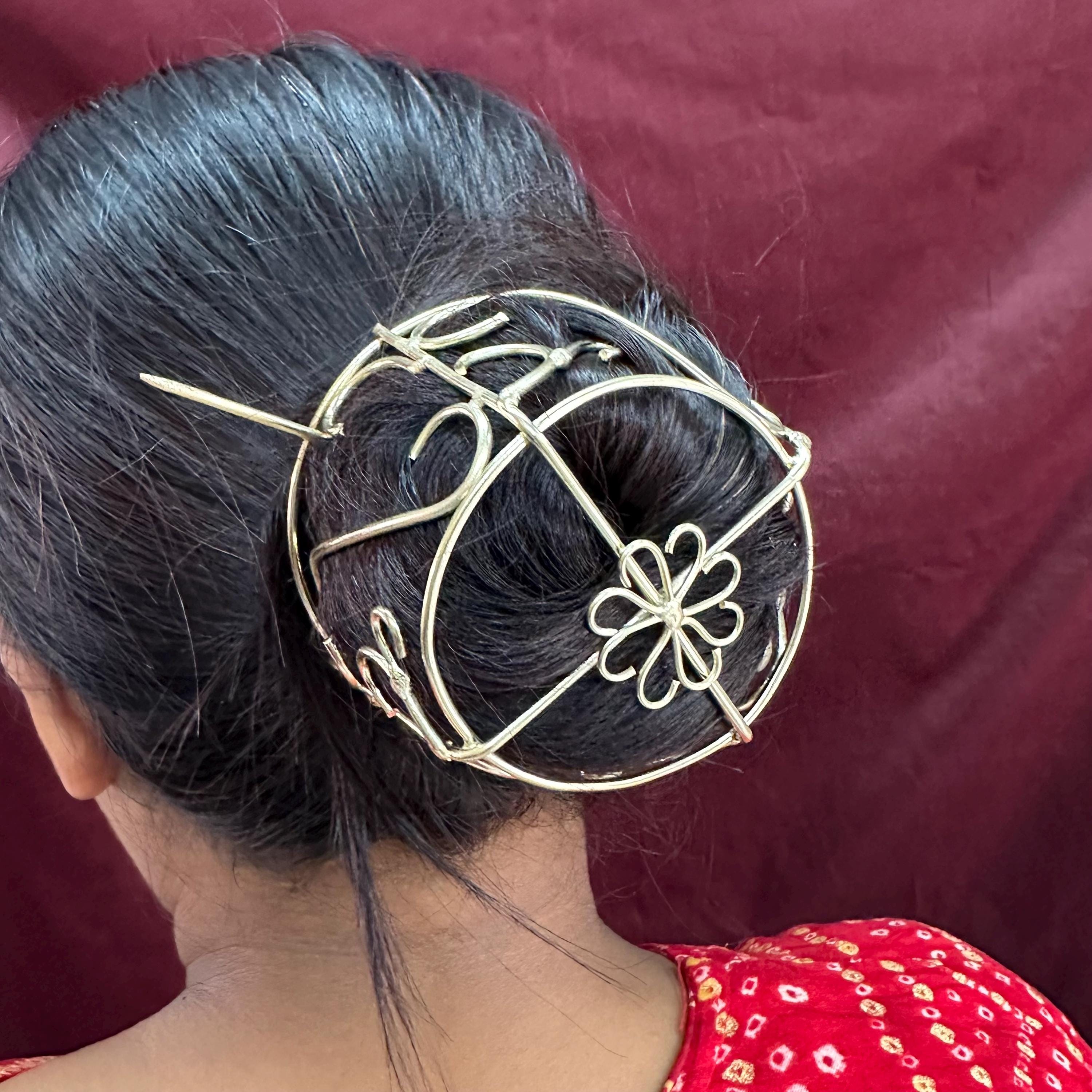 Gold Flower Hair Bun Cage: Wire Hair Barrette With Fork - Etsy