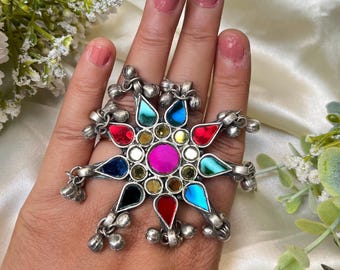 Boho Silver Plated Statement Ring – Adjustable Filigree Wrap Ring For Women, Tribal Style Jewelry Gift