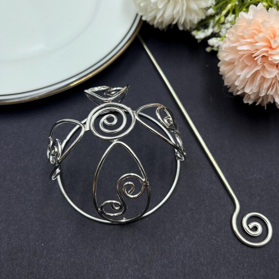 Floral Spiral Silver-plated Hair Bun Cage With Fork 