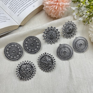 Oxidised Silver Stud Earrings Set of 4 | Boho Ethnic Ear Stud Combo | Antique Tribal Round Earrings | Traditional Indian Jewelry for Women
