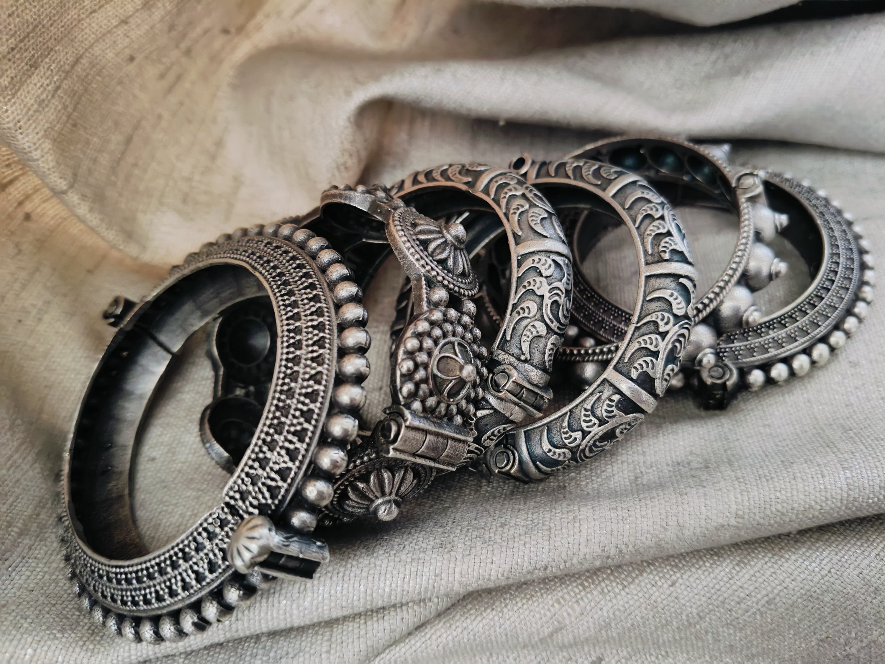 Bangles Set Handkada Silver Plated Hand Kada Bracelet Antique