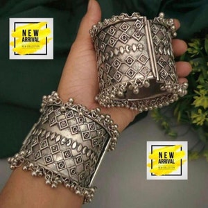 Navratri Ethnic Silver Oxidised Afghani Ghungroo Adjustable Cuff Kada Bracelet For Women