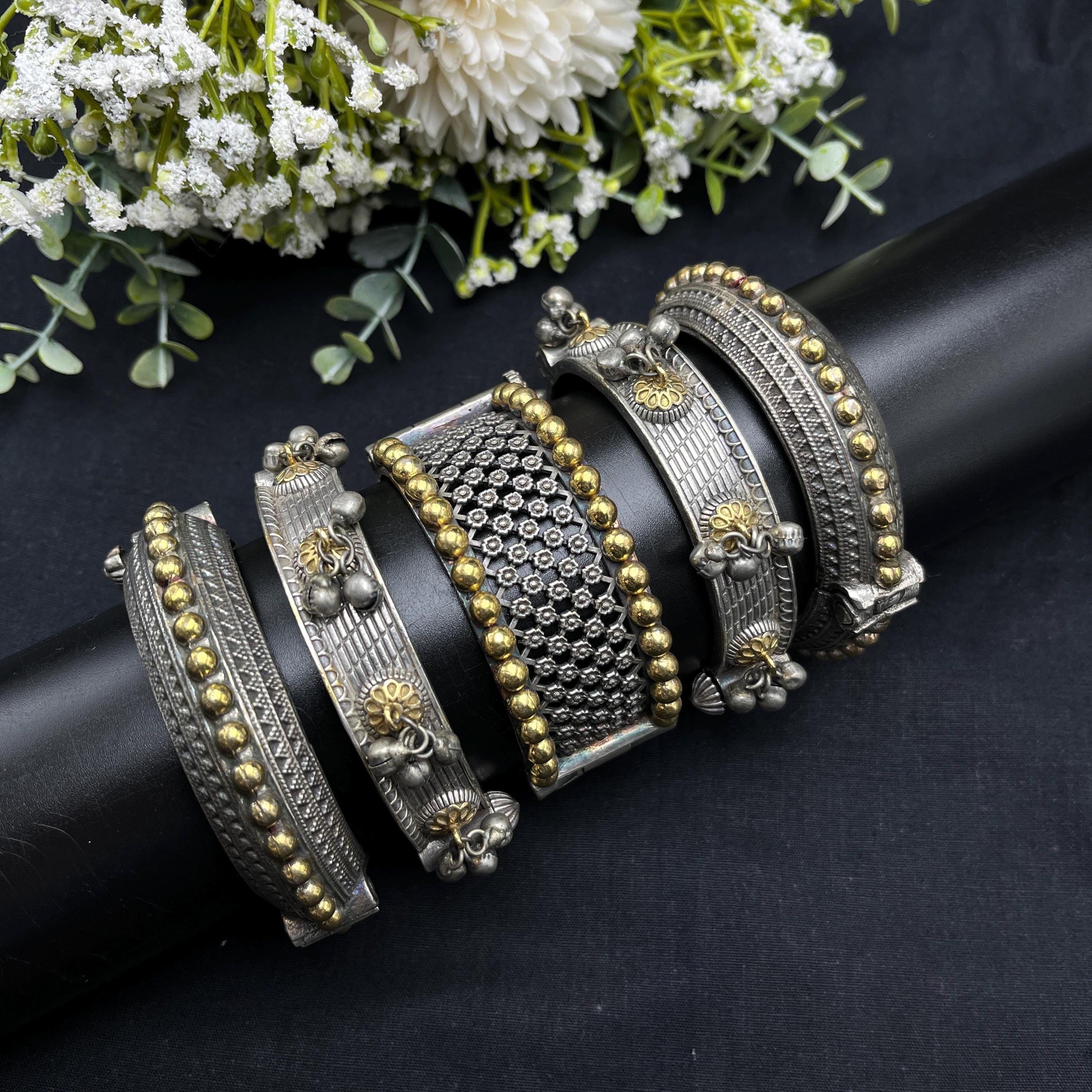 Dual Tone Oxidized Bangles | Indian Statement Boho Bracelet Set