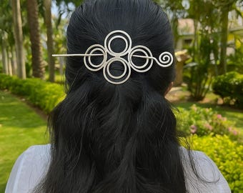 Handmade Silver Hair Stick | Boho Geometric Spiral Bun Holder