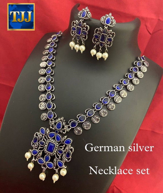 Indian Silver Oxidized Stone Jewelry Set Perfect Ethnic Wedding