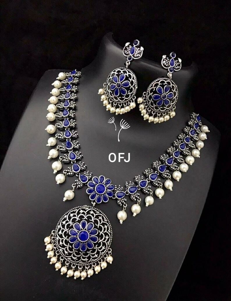antique German silver set,gypsy Indian Stone and pearl jewelry set Indian ethnic traditional jewelry set temple jewelry kemp jewelry