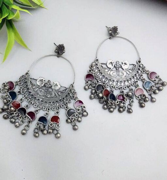 Shivanyajewels Oxidised Silver multicolor Earring