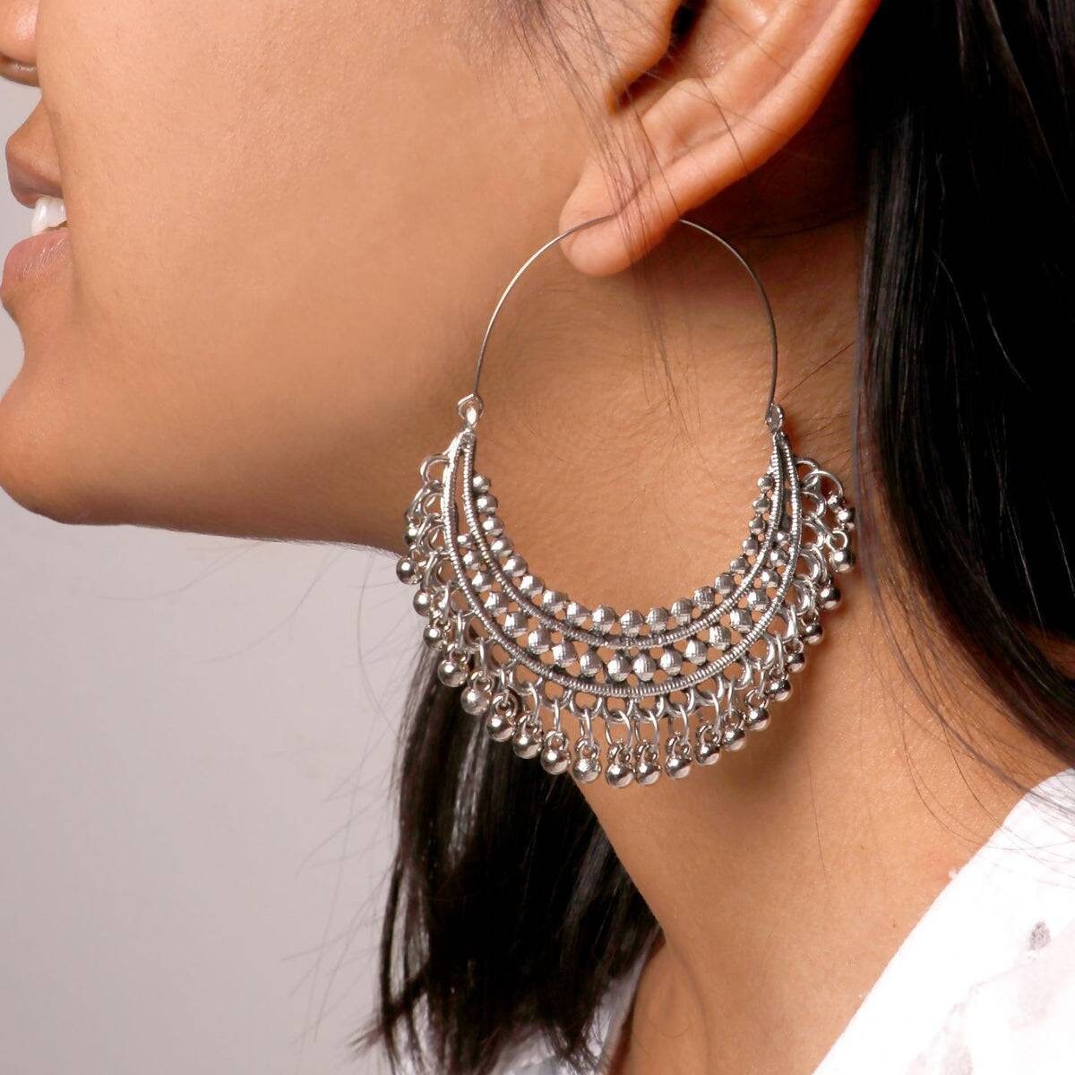 Chandbali Hoop Oxidized Earrings German Silver Jewelry Bollywood