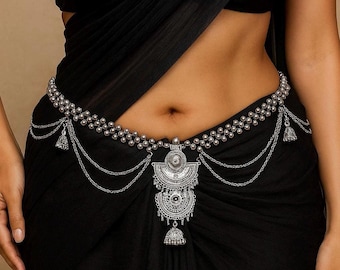 Vtg Authentic Silver tone Belly Dancer Chain-Link Belt & Bracelet W/Bells 35in Draping Chain with Bells / Belly Dance Belt: Bells - Lark in  main image 4