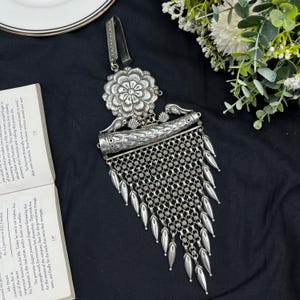 Oxidized German Silver Kamar Satka: Bridal Waist Chain with Pearl Danglers